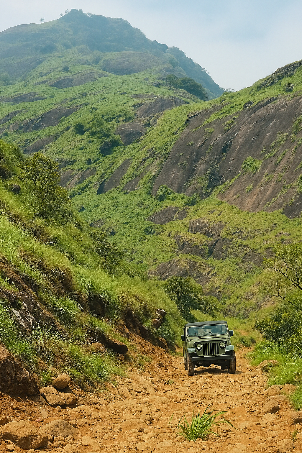 The British Climb rocky road to Madammakulam Waterfall Basin Tourism Hill Station in Kerala